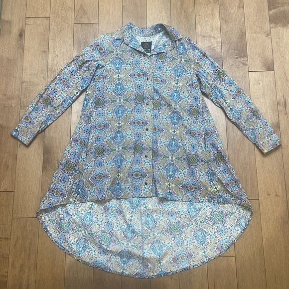 Lennard Taylor BRENDA SWING COTTON PRINT longsleeve dress shirt oversized sz XXS - Picture 8 of 12